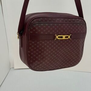 RARE Celine Diffusion Vintage Macadam Monogram Burgundy Leather Crossbody Bag